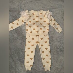 btween Cream and Brown Heart Kids Matching Set